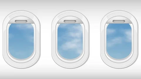 Seamless Loop of Airplane Windows Looking Out at Cloudy Blue Sky Stock Footage 345311382