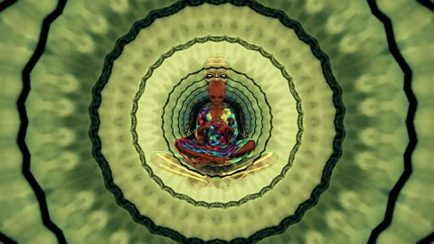 Seamless loop alien with body paint meditating on a psychedelic background, Stock Footage 170854867