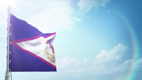 Seamless Loop Of American somoa Flag front view In sunset blue sky Stock Footage 296933711