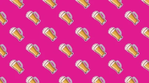 Seamless loop of animated beer mugs floating over a vibrant pink background Stock Footage 325721605