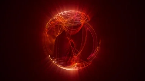 Seamless loop animation of an abstract orange red sphere made of glowing waves Stock Footage 259933719