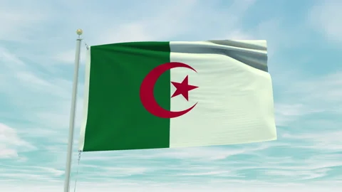 Seamless loop animation of the Algeria flag on a blue sky background. Stock Footage 211132207