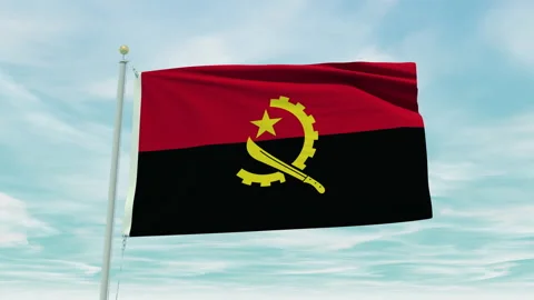 Seamless loop animation of the Angola flag on a blue sky background. Stock Footage 211105910