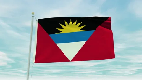 Seamless loop animation of the Antigua And Barbuda flag on a blue sky background Stock Footage 211116762