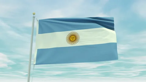 Seamless loop animation of the Argentina flag on a blue sky background. Stock Footage 211140550