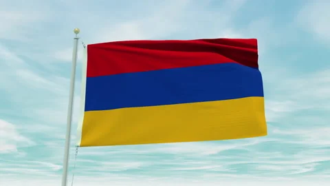 Seamless loop animation of the Armenia flag on a blue sky background. Stock Footage 211127108
