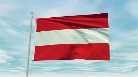 Seamless loop animation of the Austria flag on a blue sky background. 3D Il.. Stock Illustration