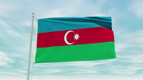 Seamless loop animation of the Azerbaijan flag on a blue sky background. Stock Footage 211129890