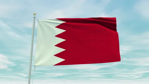 Seamless loop animation of the Bahrain flag on a blue sky background. Stock Footage 211123200