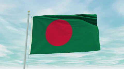 Seamless loop animation of the Bangladesh flag on a blue sky background. Stock Footage 211113173