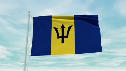 Seamless loop animation of the Barbados flag on a blue sky background. Stock Footage 211114918