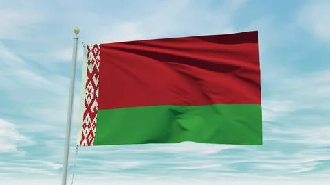 Seamless loop animation of the Belarus flag on a blue sky background. 3D Il.. Stock Illustration