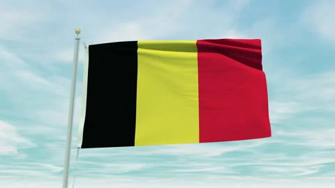Seamless loop animation of the Belgium flag on a blue sky background. Stock Footage 211119368