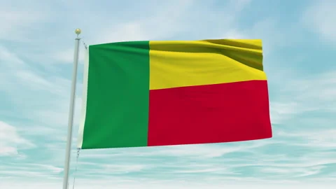 Seamless loop animation of the Benin flag on a blue sky background. Stock Footage 211132624