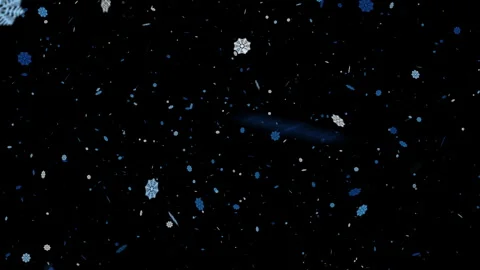 A seamless loop animation of blue and silver snowflakes drifting across a dark Stock Footage 320560853