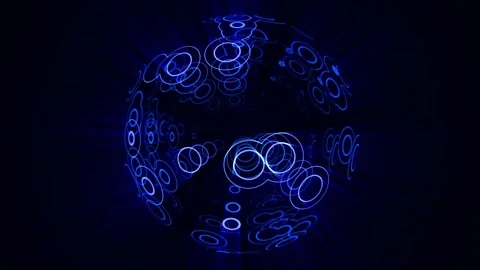 Seamless loop animation of blue circular rings pattern in transparent sphere Stock Footage 321597337
