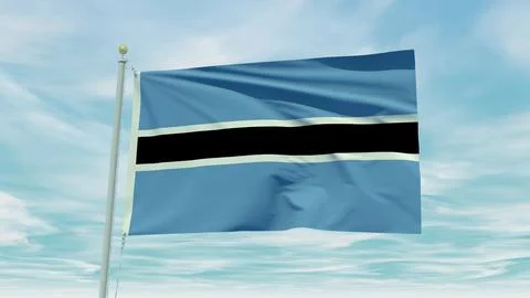 Seamless loop animation of the Botswana flag on a blue sky background. 3D I.. 스톡 일러스트