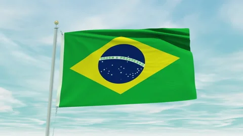 Seamless loop animation of the Brazil flag on a blue sky background. Stock Footage 211109321
