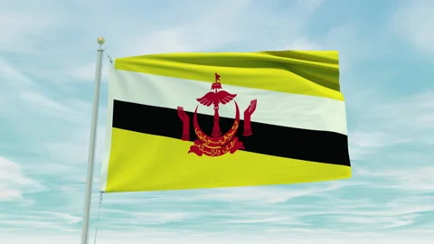 Seamless loop animation of the Brunei flag on a blue sky background. Stock Footage 211108863