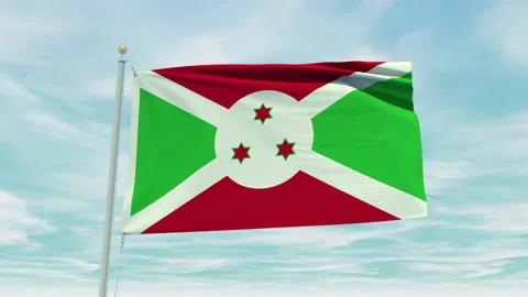 Seamless loop animation of the Burundi flag on a blue sky background. Stock Footage 211109175