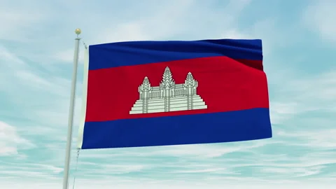 Seamless loop animation of the Cambodia flag on a blue sky background. Stock Footage 211118624