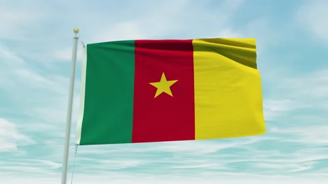 Seamless loop animation of the Cameroon flag on a blue sky background. Stock Footage 211135293