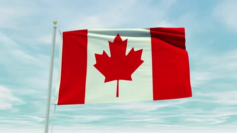 Seamless loop animation of the Canada flag on a blue sky background. Stock Footage 211138289