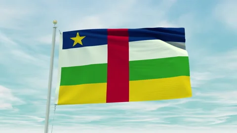 Seamless loop animation of the Central African Republic flag on a blue sky Stock Footage 211140498