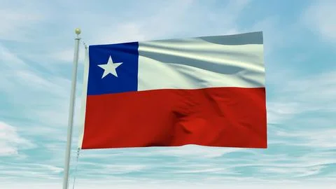 Seamless loop animation of the Chile flag on a blue sky background. 3D Illu.. Illustrazione stock