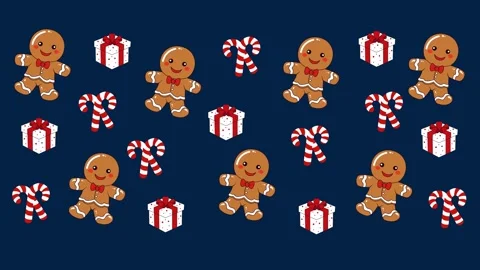 Seamless loop animation. Christmas pattern with gingerbread man, candy cane and  Stock Footage 321937406