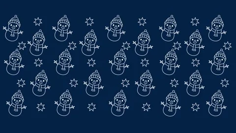 Seamless loop animation. Christmas pattern with snowman and stars on blue backgr Stock Footage 322087225