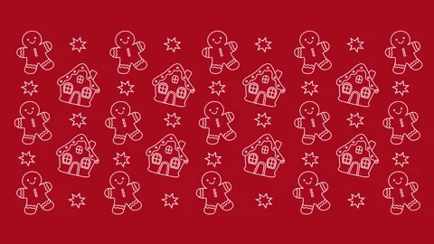 Seamless loop animation. Christmas pattern with gingerbread man, house and stars Stock Footage 322087231
