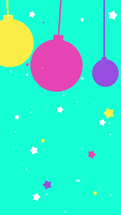 Seamless loop animation of colorful hanging baubles gently swaying as soft Stockbeeldmateriaal 346017798