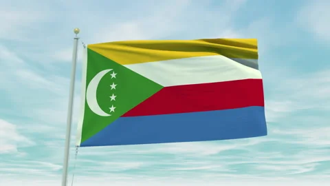 Seamless loop animation of the Comoros flag on a blue sky background. Stock Footage 211137674