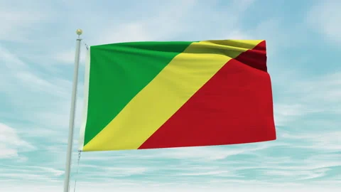 Seamless loop animation of the Congo Republic flag on a blue sky background. Stock Footage 211127985