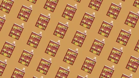 Seamless loop animation of cozy brick apartment buildings with smoking chimneys Stock Footage 308061683