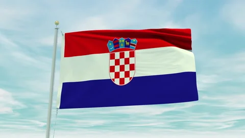Seamless loop animation of the Croatia flag on a blue sky background. Stock Footage 211125136