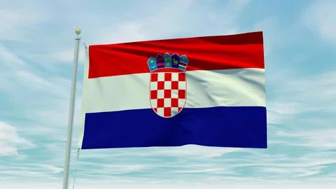 Seamless loop animation of the Croatia flag on a blue sky background. 3D Il.. Stock Illustration