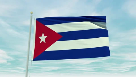 Seamless loop animation of the Cuba flag on a blue sky background. Stock Footage 211120267