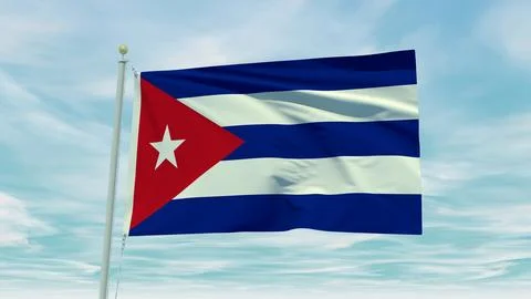 Seamless loop animation of the Cuba flag on a blue sky background. 3D Illus.. Illustrazione stock