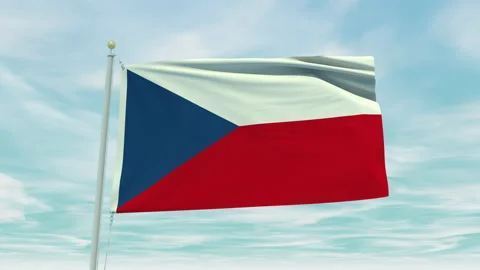 Seamless loop animation of the Czech Republic flag on a blue sky background. Stock Footage 211126212
