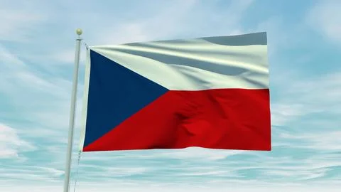 Seamless loop animation of the Czech Republic flag on a blue sky background.. Stock Illustration