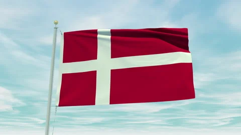 Seamless loop animation of the Denmark flag on a blue sky background. Stock Footage 211120624