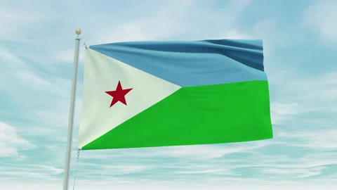 Seamless loop animation of the Djibouti flag on a blue sky background. Stock Footage 211109489