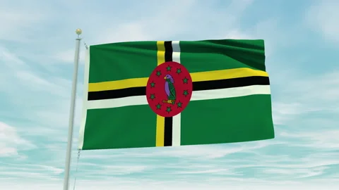 Seamless loop animation of the Dominica flag on a blue sky background. Stock Footage 211121436