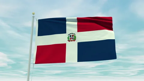 Seamless loop animation of the Dominican Republic flag on a blue sky background. Stock Footage 211119525