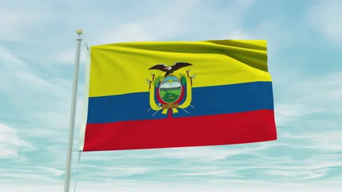 Seamless loop animation of the Ecuador flag on a blue sky background. Stock Footage 211106285