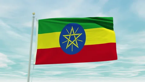 Seamless loop animation of the Ethiopia flag on a blue sky background. Stock Footage 211140300