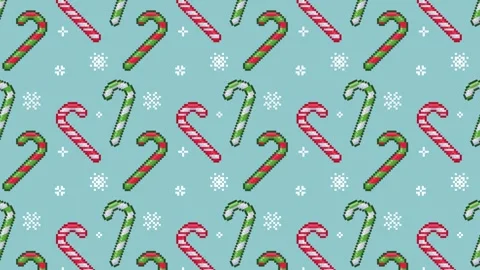 Seamless Loop Animation of Festive Candy Cane Pattern with Snowflakes. Retro Stock Footage 293456813