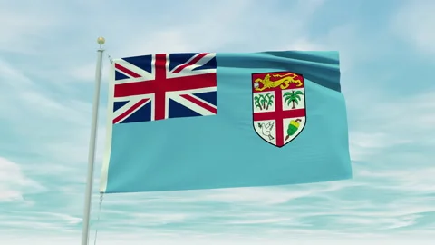 Seamless loop animation of the Fiji flag on a blue sky background. Stock Footage 211108238